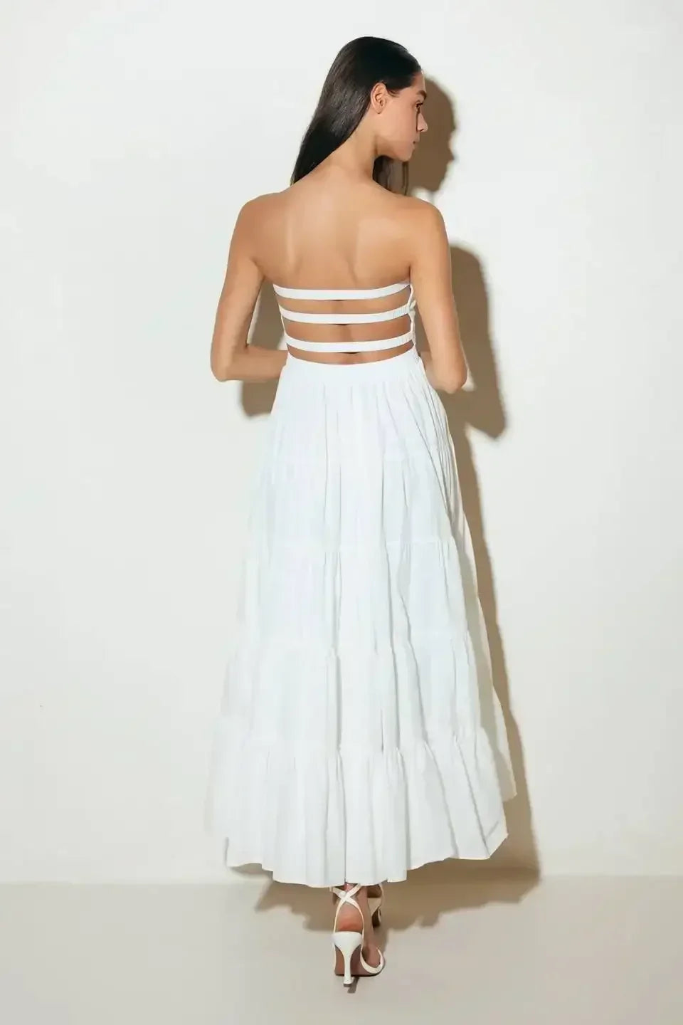 BREEZE OPEN BACK MIDI DRESS - WHITE