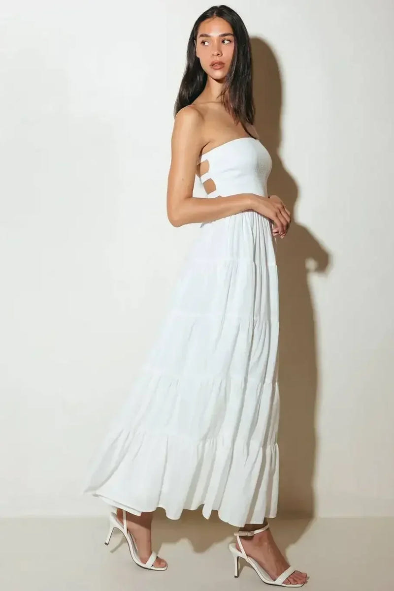 BREEZE OPEN BACK MIDI DRESS - WHITE