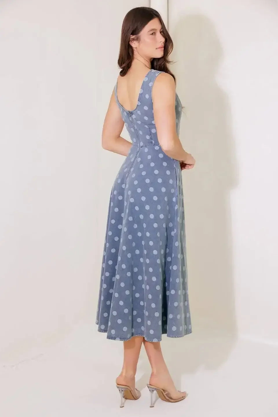 TOO SWEET - POLKA DOT DENIM MIDI DRESS
