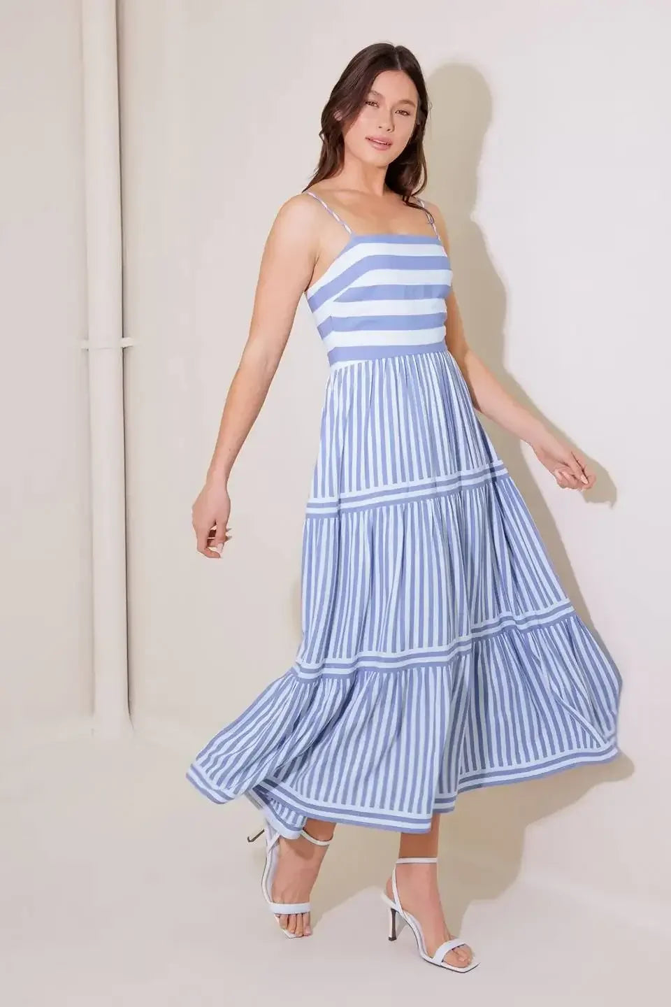 ANYTHING IS POSSIBLE MIDI DRESS - BLUE & WHITE