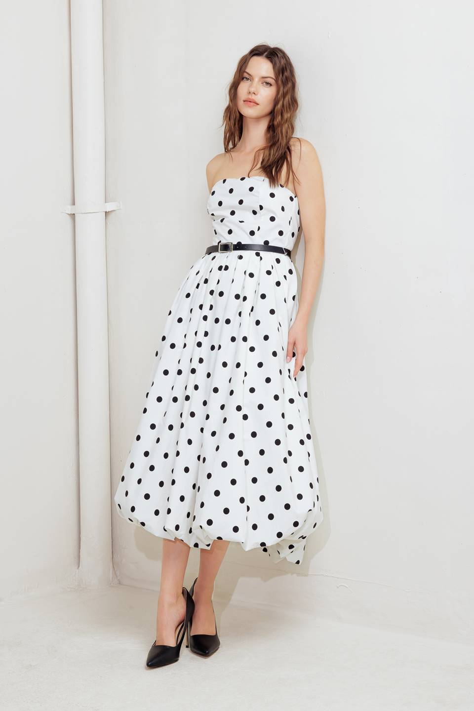 Lady Black Tie - White & Black Polka Dot Bubble Hem Midi Dress - Size S Lady Black Tie - White & Black Polka Dot Bubble Hem Midi Dress - Size S