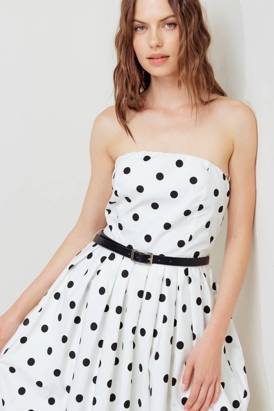 White & Black Polka Dot Strapless Midi Dress | Lady Black Tie White & Black Polka Dot Strapless Midi Dress | Lady Black Tie