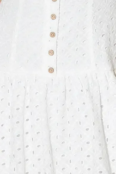 AT FIRST GLANCE WHITE EYELET MINI DRESS