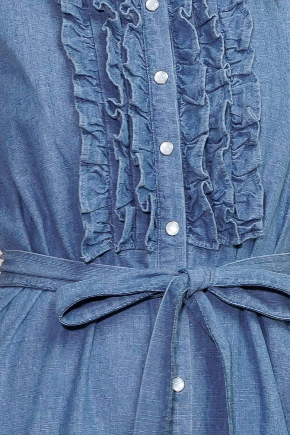 SUNDRENCHED RUFFLE DENIM MIDI DRESS