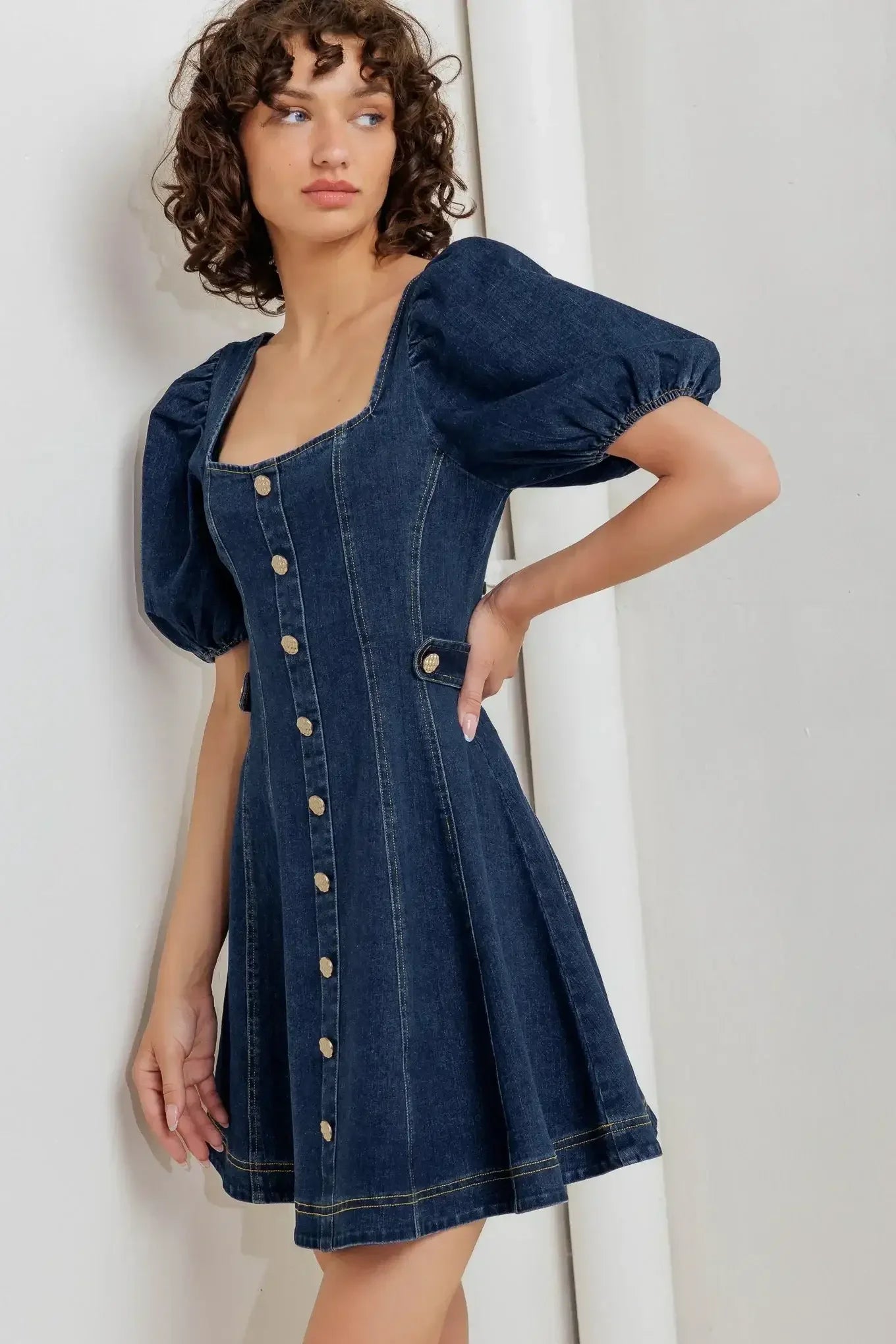 PUFF & PLAY DENIM MINI DRESS