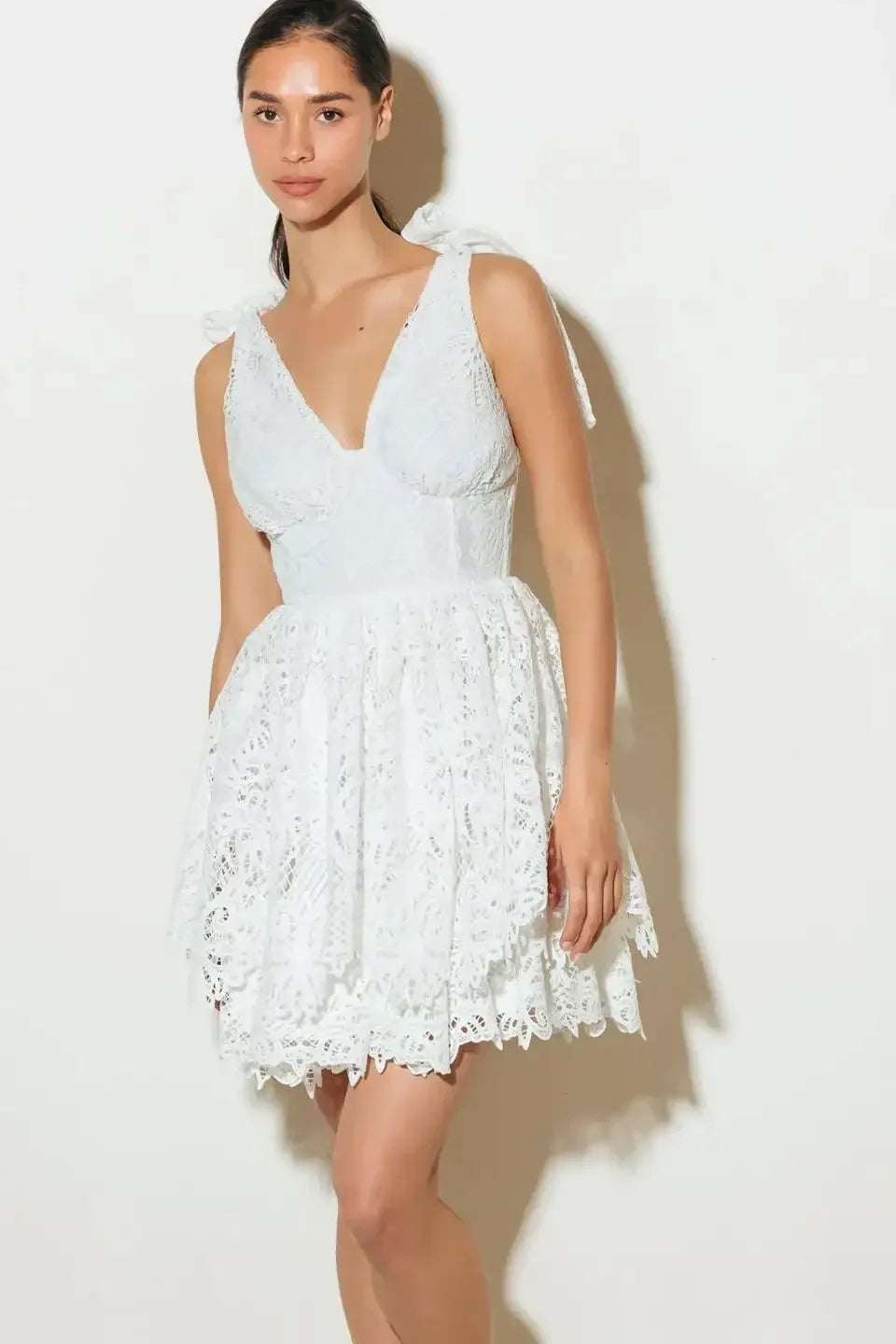 LILY LACE MINI DRESS - WHITE