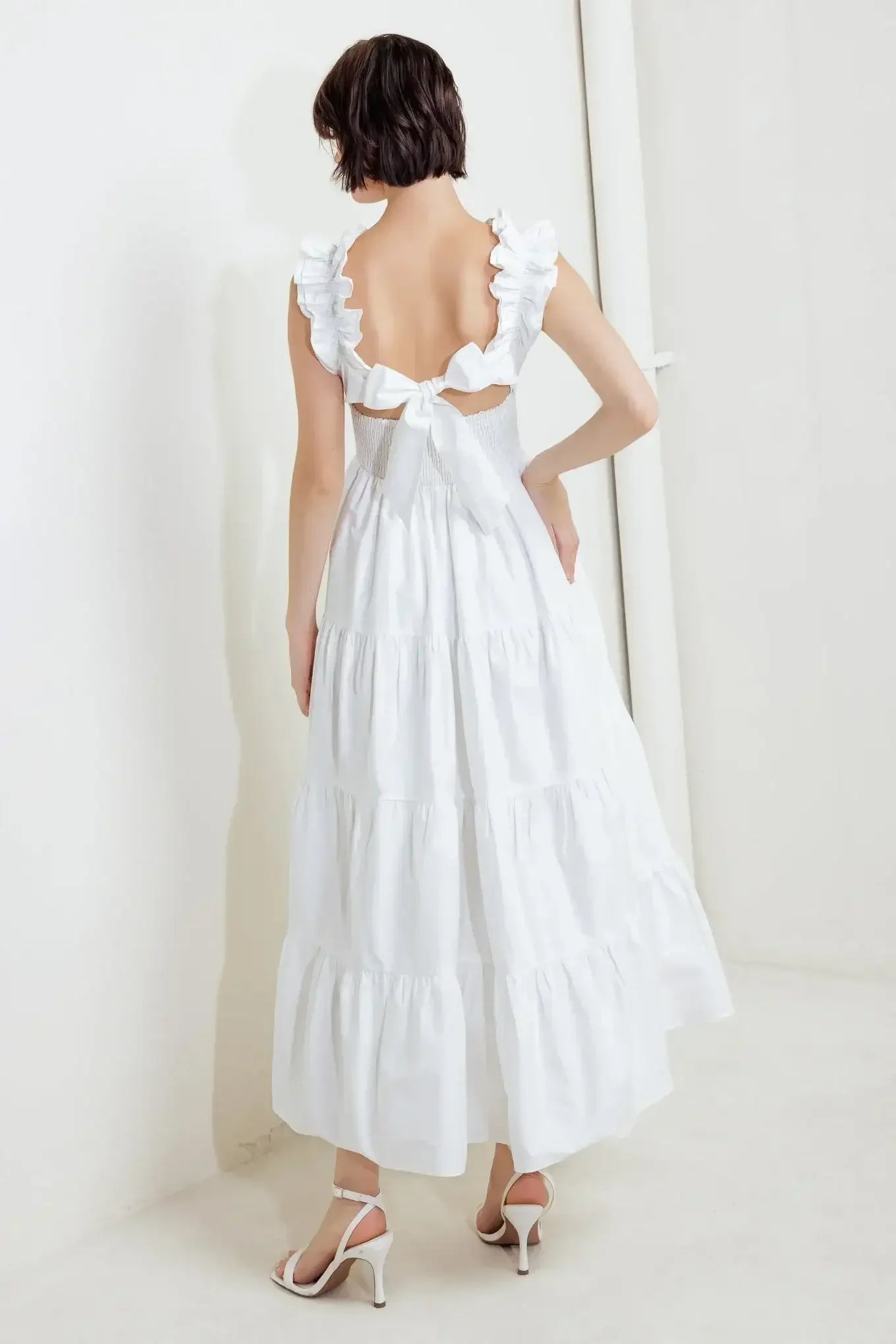 ROMA RUFFLED MIDI DRESS - WHITE
