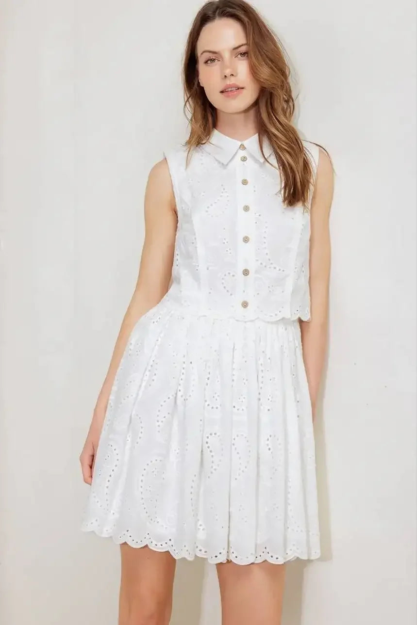 JOVIE WHITE EYELET MINI DRESS