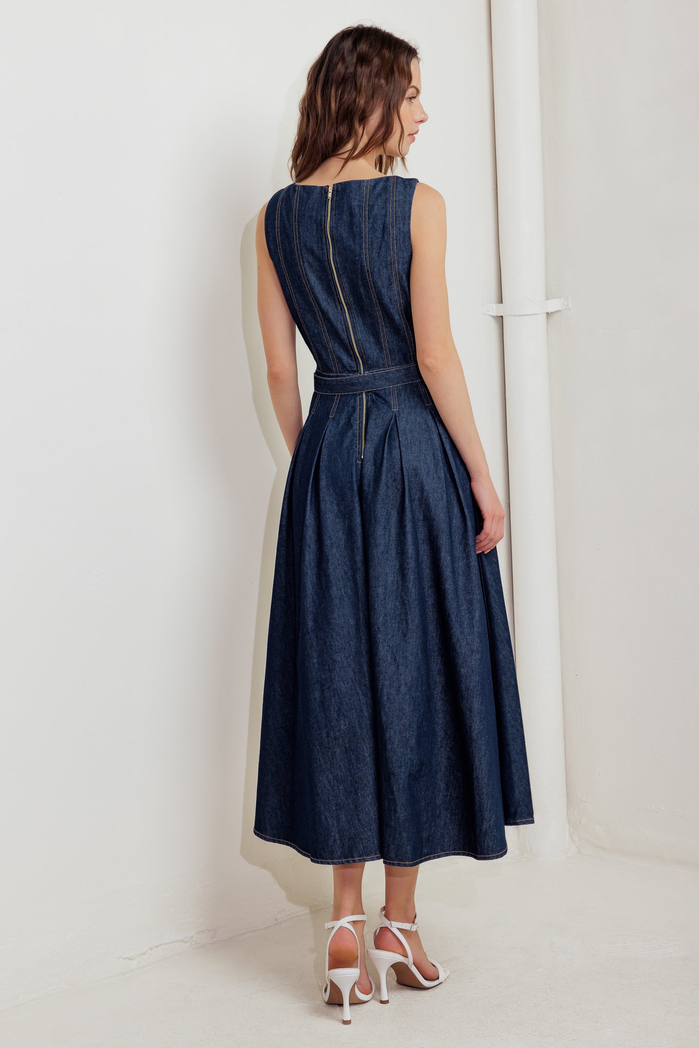 MOONLIGHT SERENADE DARK DENIM MIDI DRESS MOONLIGHT SERENADE DARK DENIM MIDI DRESS