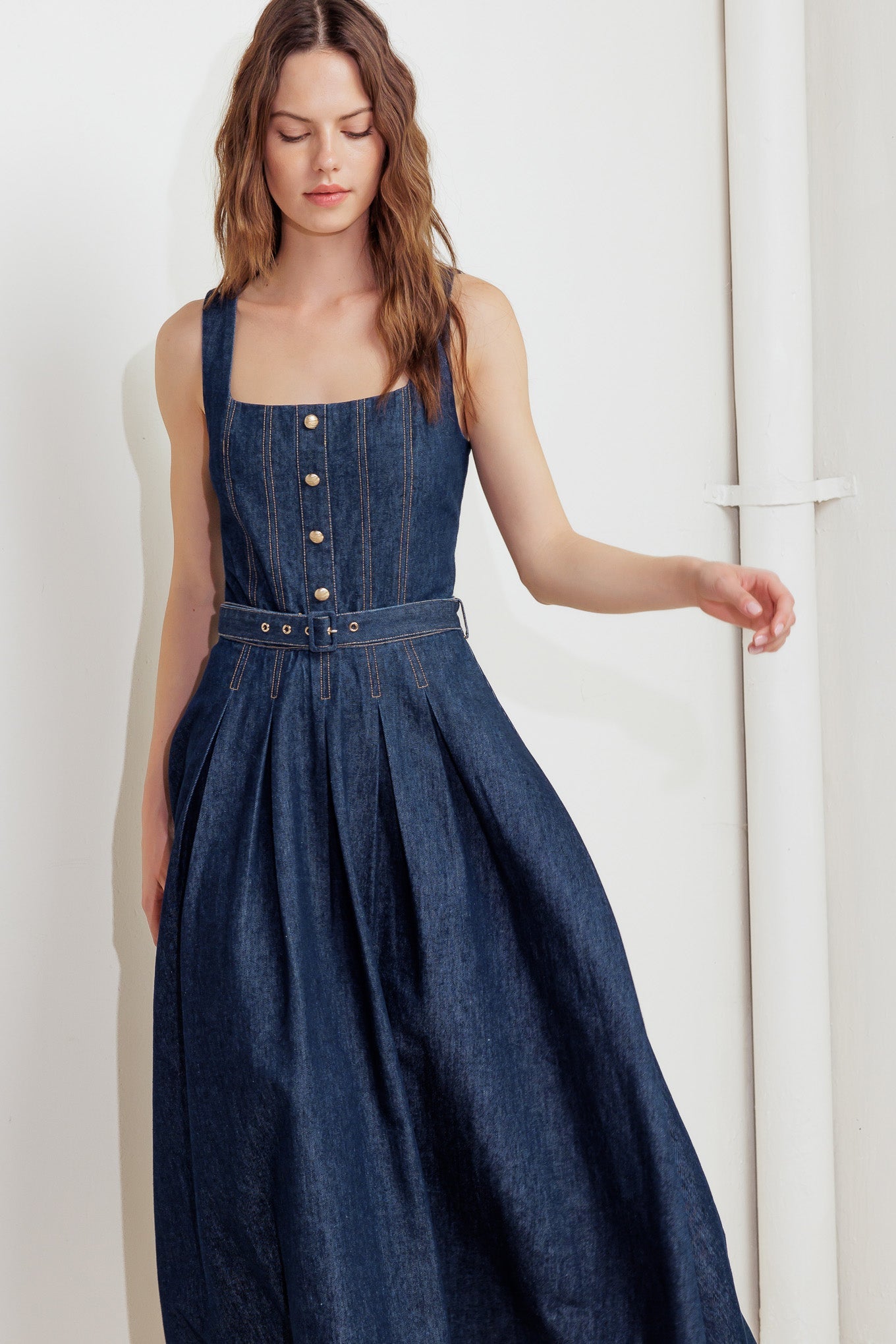 Moonlight Serenade Dark Denim Midi Dress | Lady Black Tie Indigo Denim / M Moonlight Serenade Dark Denim Midi Dress | Lady Black Tie Indigo Denim / M