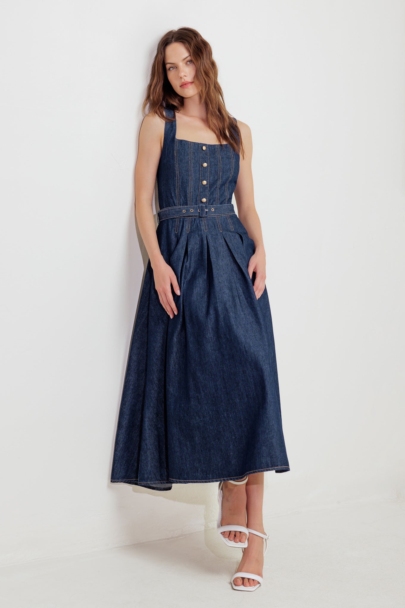 MOONLIGHT SERENADE DARK DENIM MIDI DRESS MOONLIGHT SERENADE DARK DENIM MIDI DRESS
