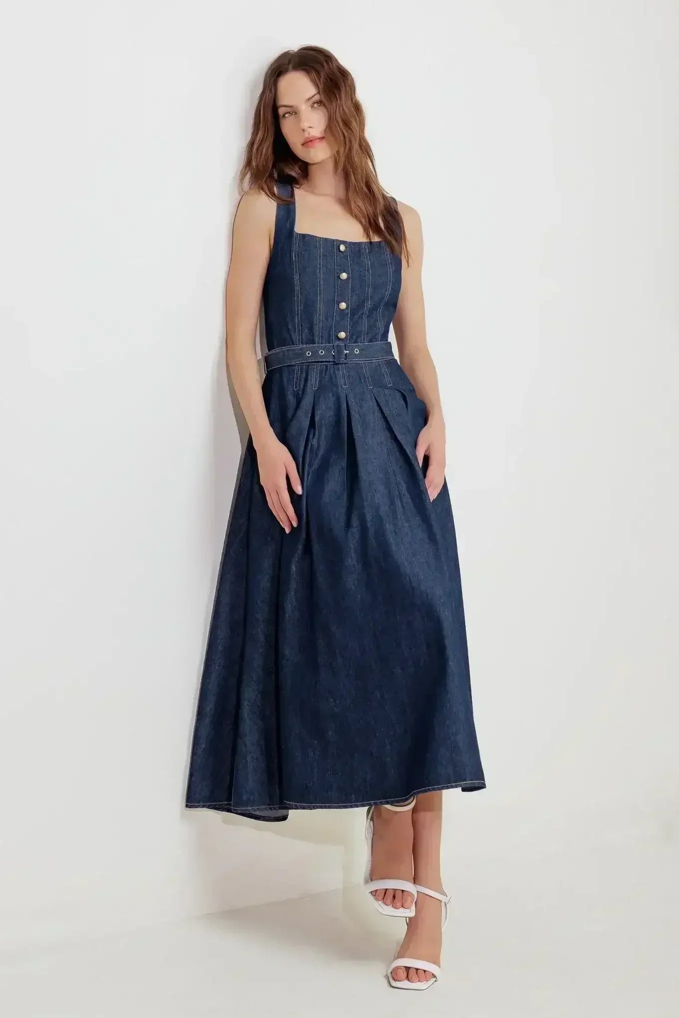 MOONLIGHT SERENADE DARK DENIM MIDI DRESS - FINAL SALE
