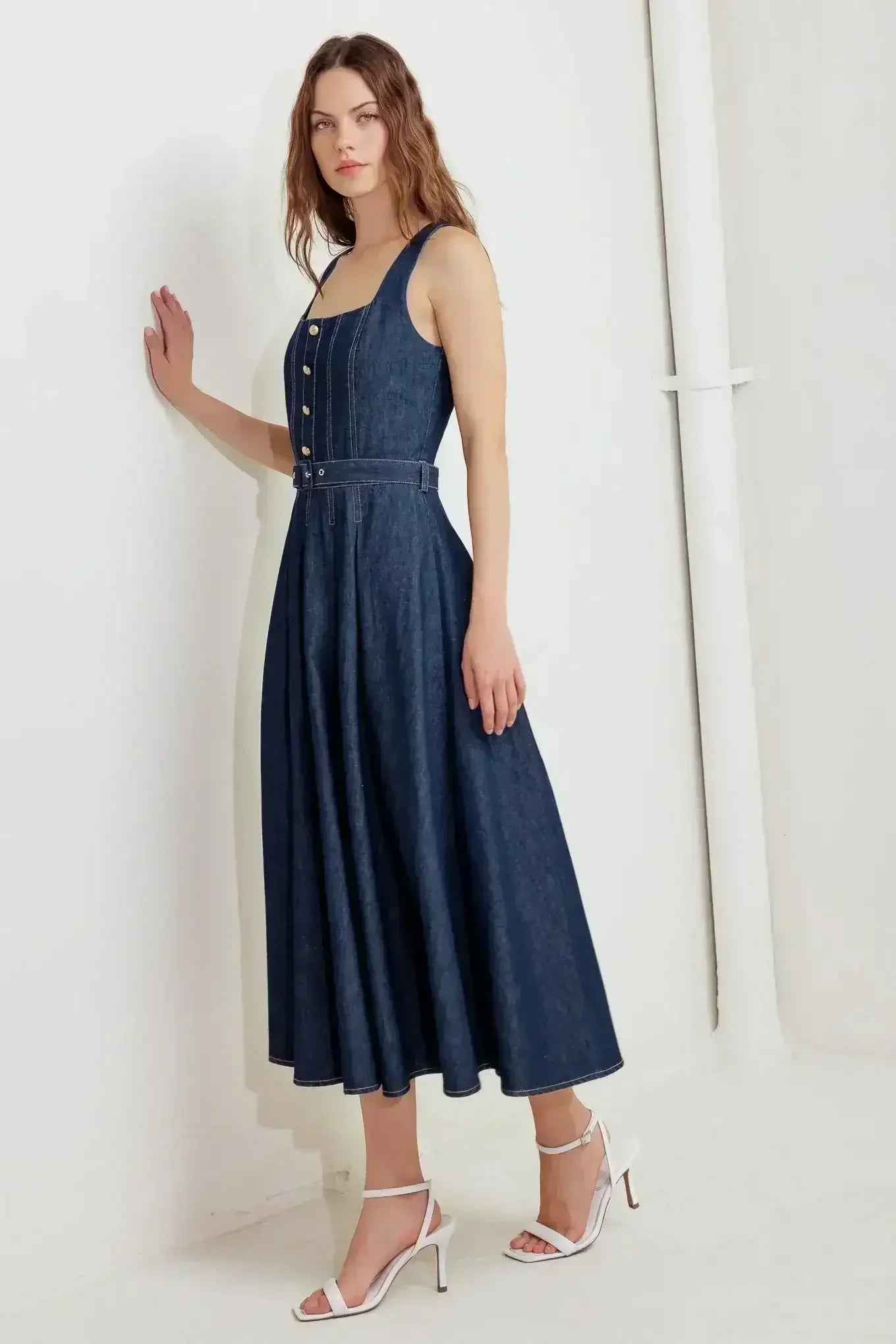 MOONLIGHT SERENADE DARK DENIM MIDI DRESS - FINAL SALE