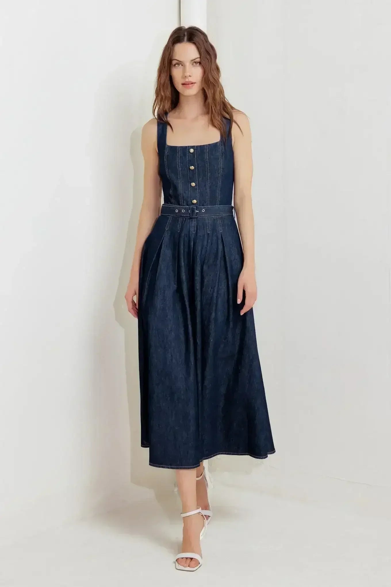 MOONLIGHT SERENADE DARK DENIM MIDI DRESS - FINAL SALE