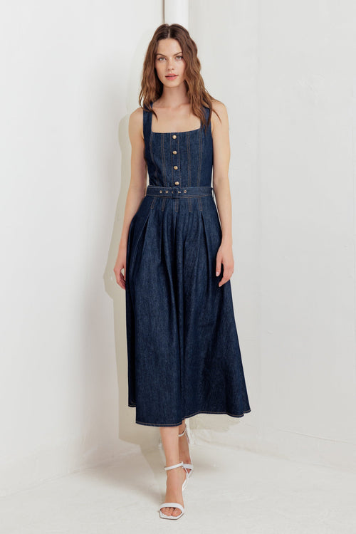 MOONLIGHT SERENADE - CLASSIC DENIM MIDI DRESS