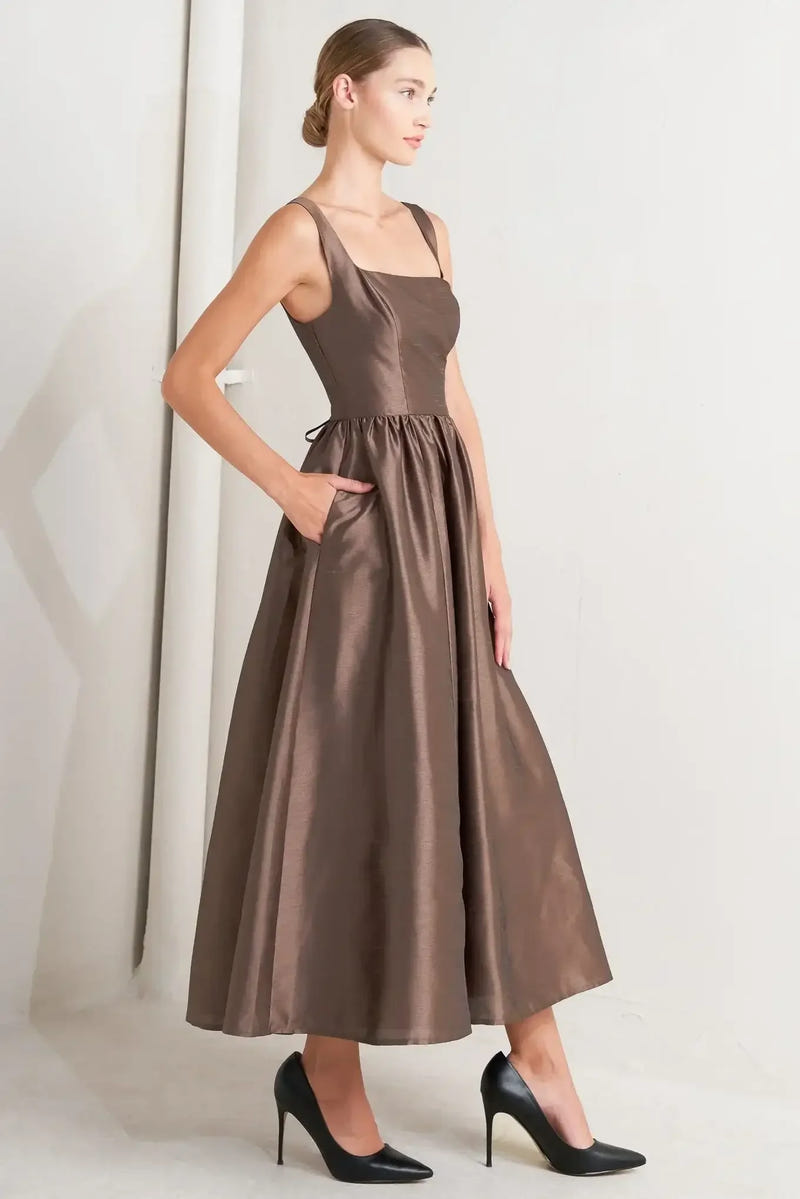 CAFÉ LUSTER BROWN MIDI DRESS
