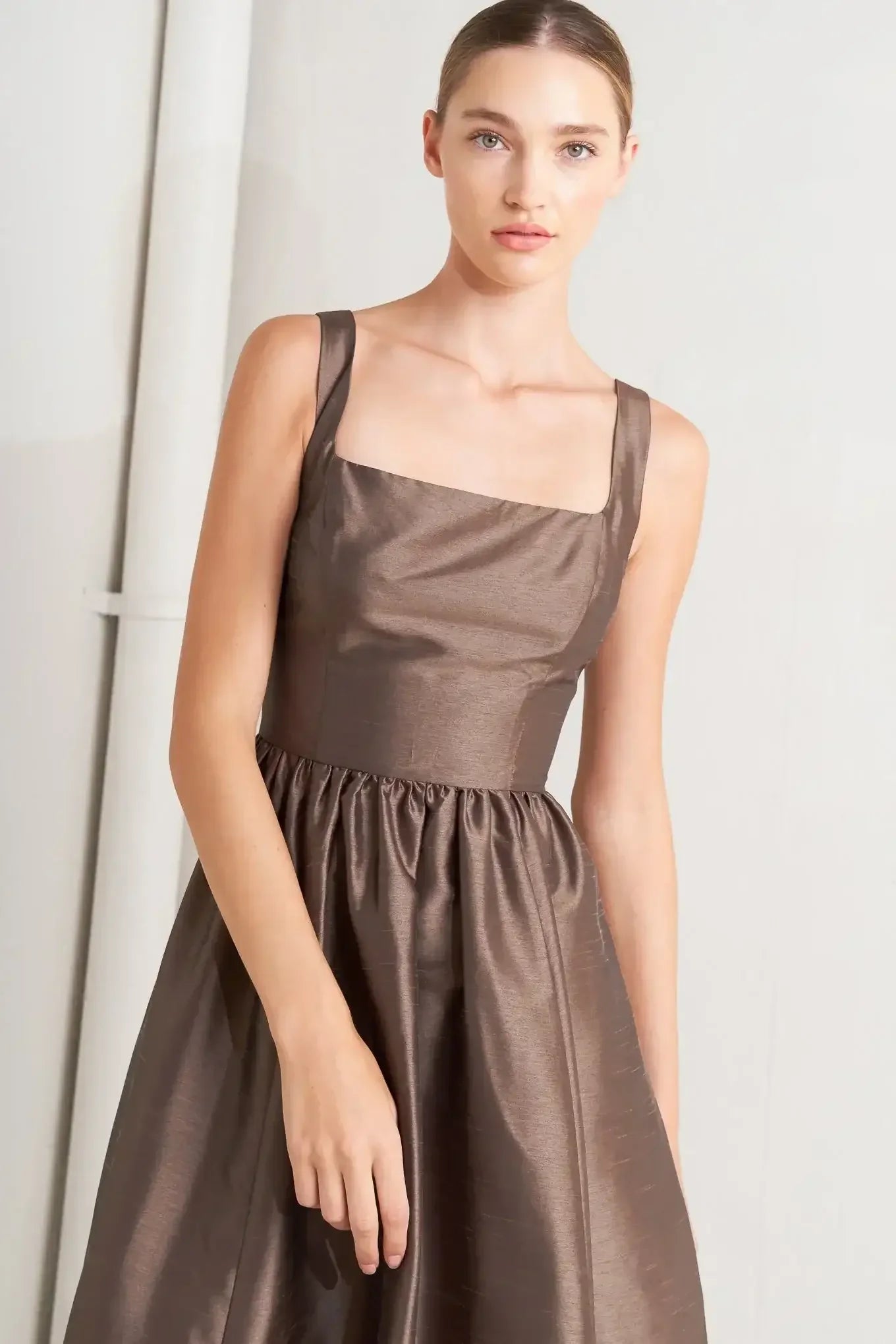 CAFÉ LUSTER BROWN MIDI DRESS
