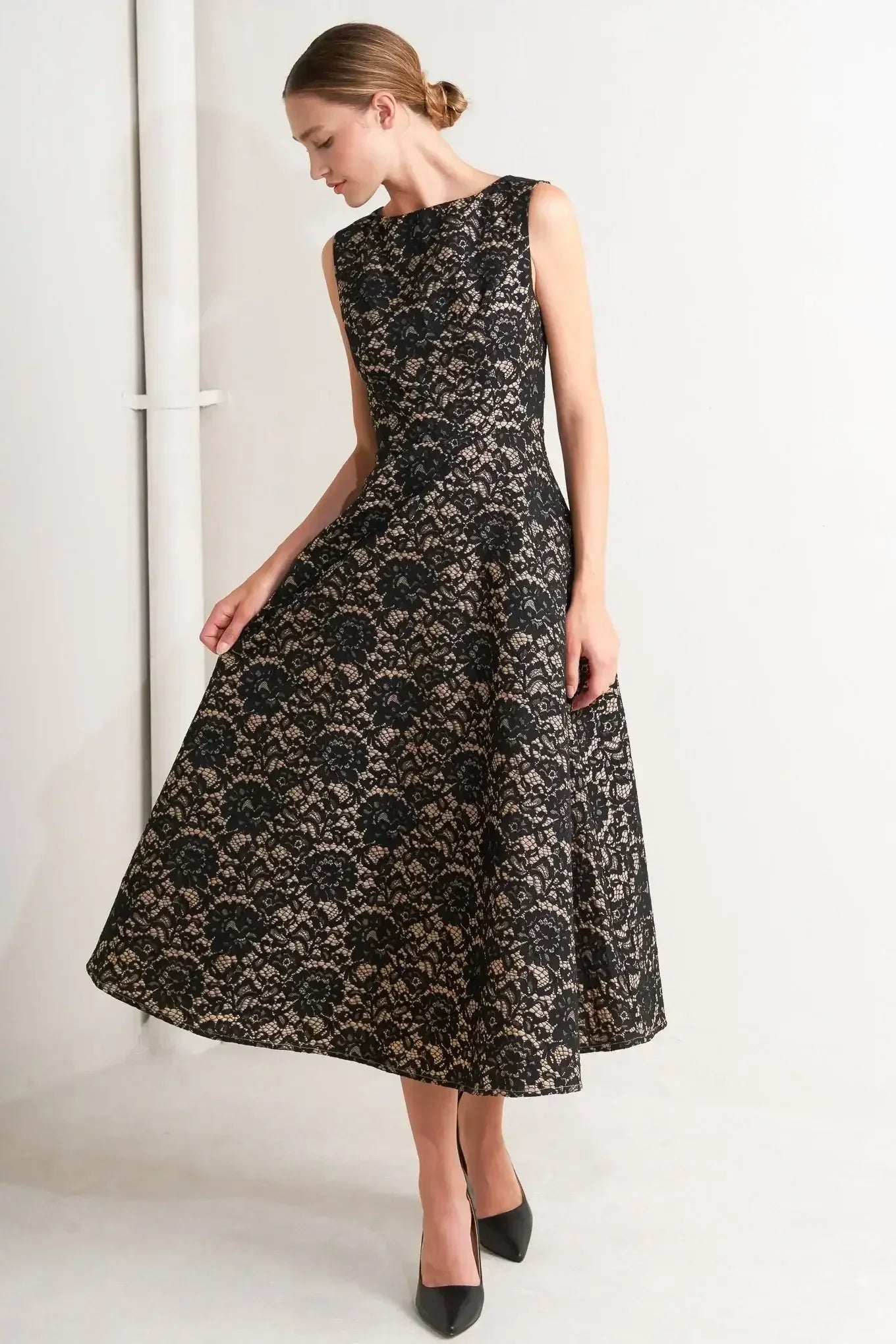 NIGHTFALL CHIC LACE MIDI DRESS - FINAL SALE