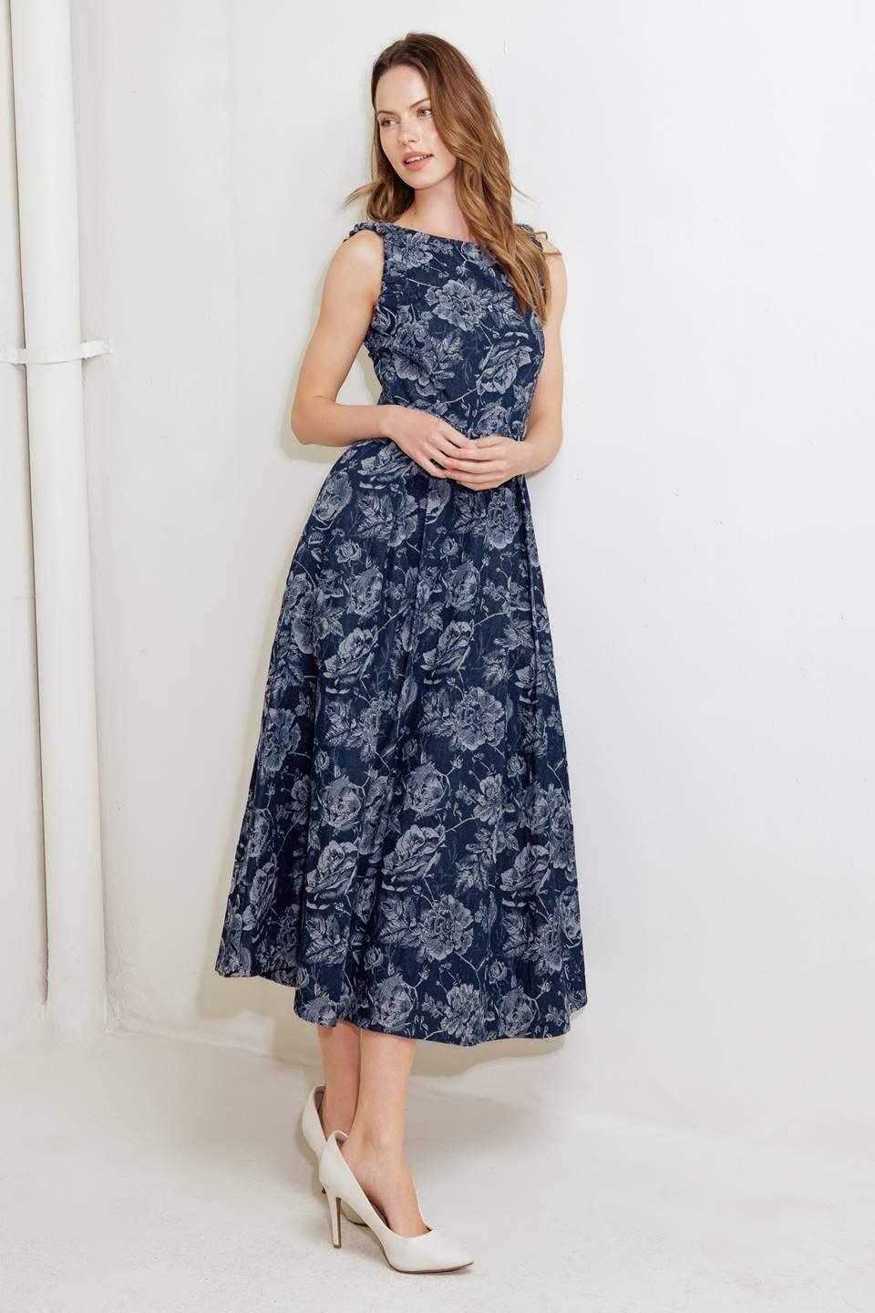 ROSE DENIM MIDI DRESS