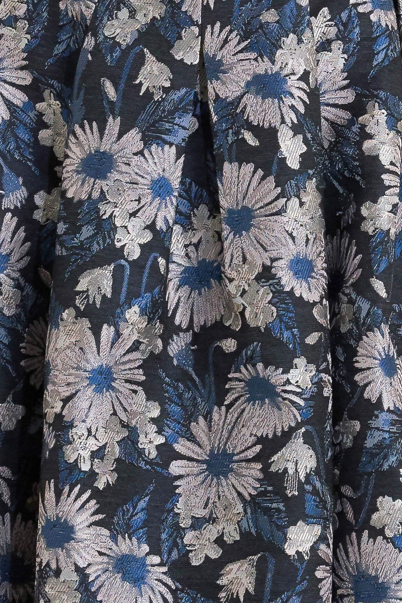 NAVY FLORAL JACQUARD MIDI DRESS WITH POCKETS