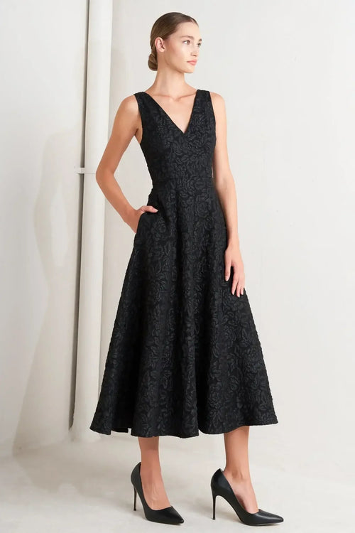FEMME FATALE BLACK JACQUARD MIDI DRESS