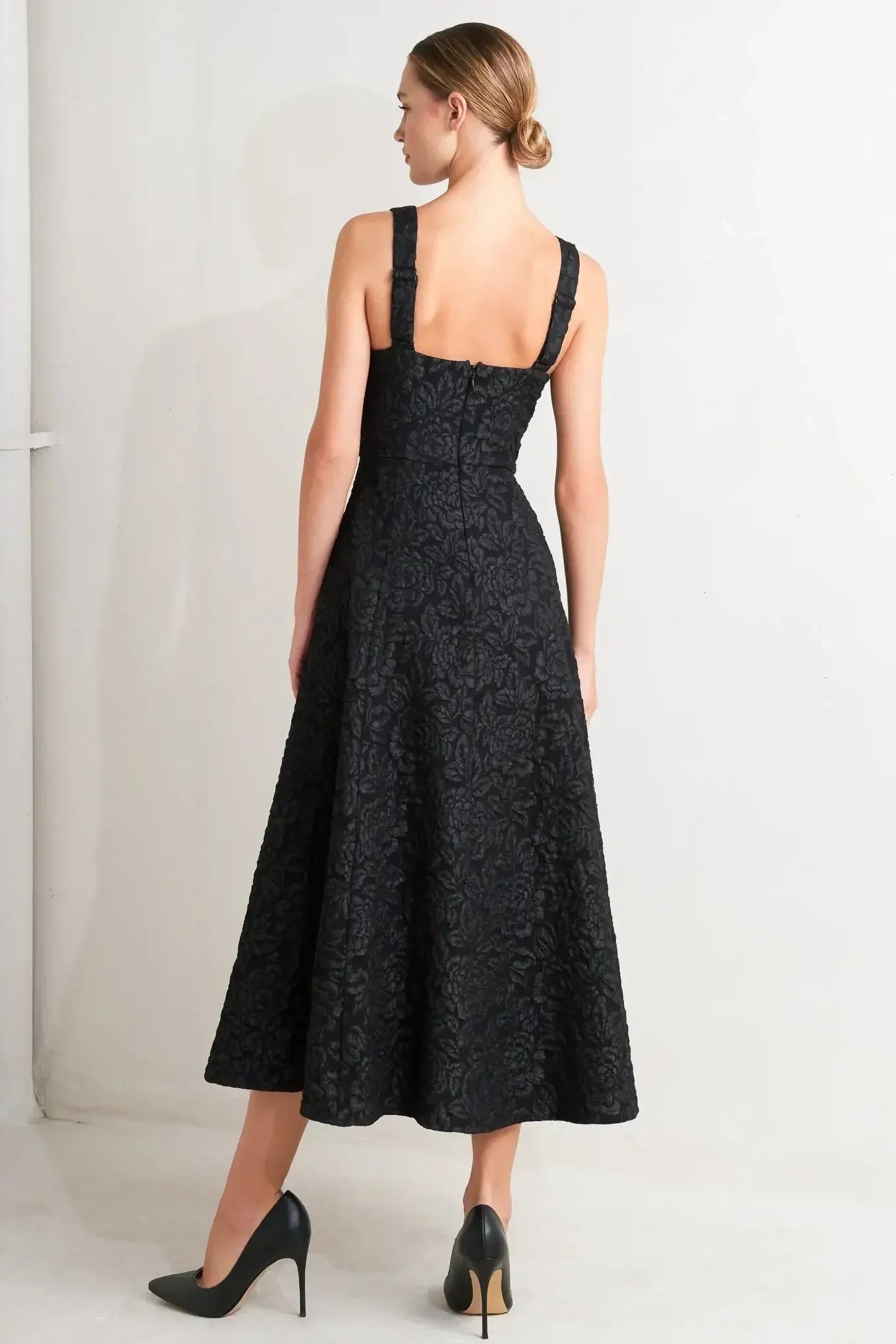 FEMME FATALE BLACK JACQUARD MIDI DRESS