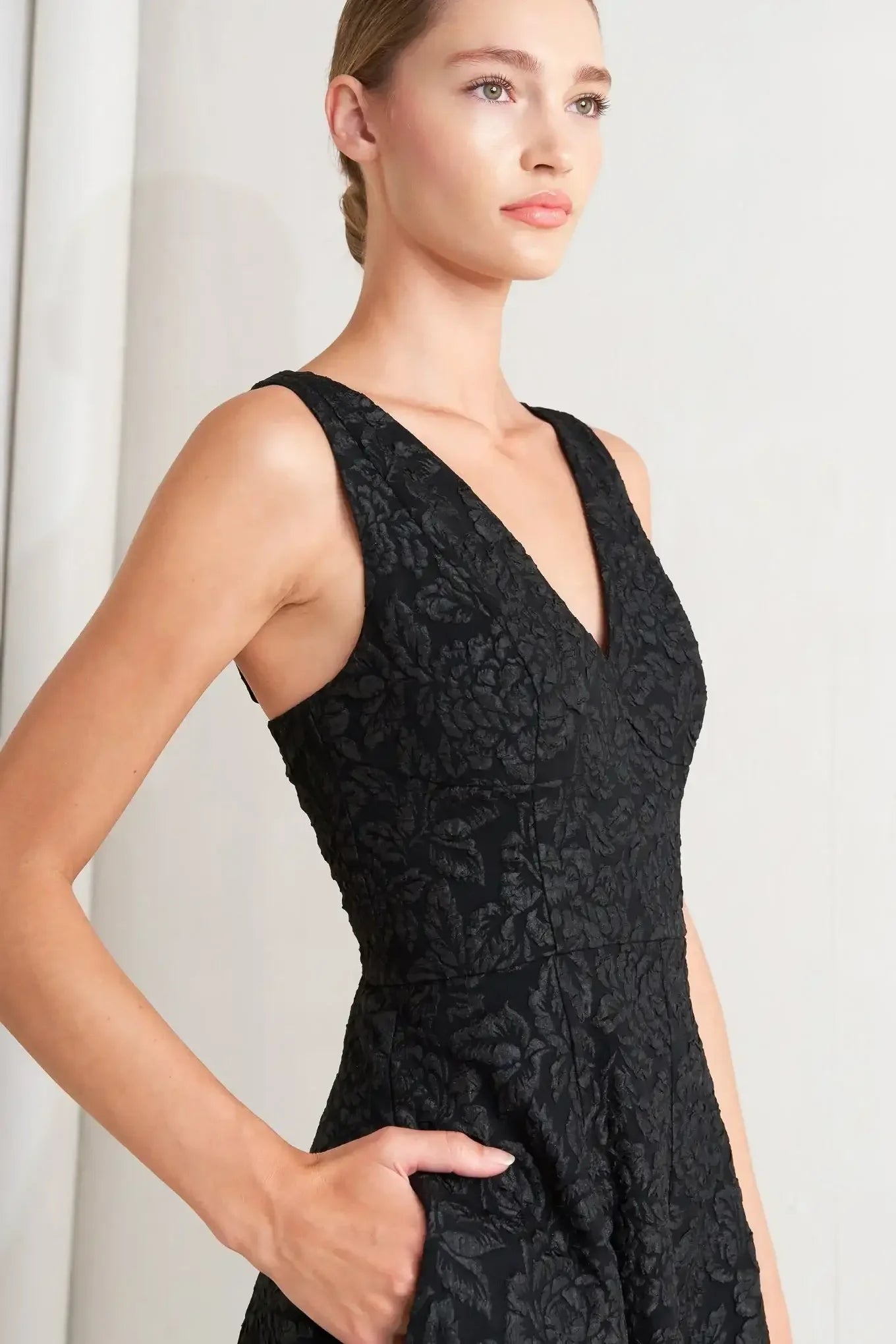 FEMME FATALE BLACK JACQUARD MIDI DRESS