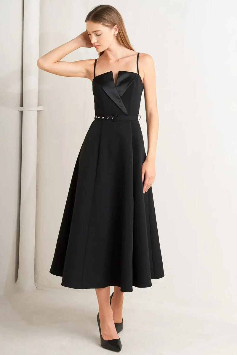 MIDNIGHT TUX BLACK MIDI DRESS