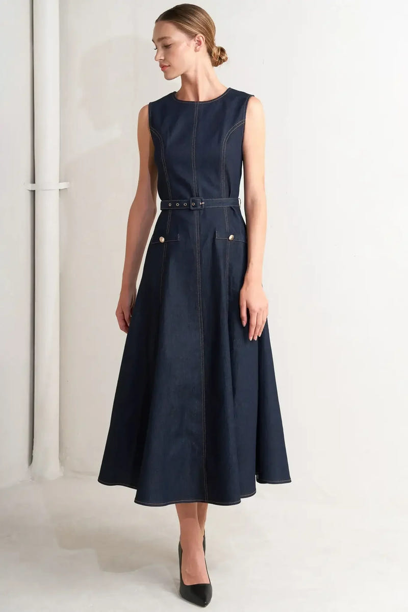 MODERN DARK DENIM MIDI DRESS