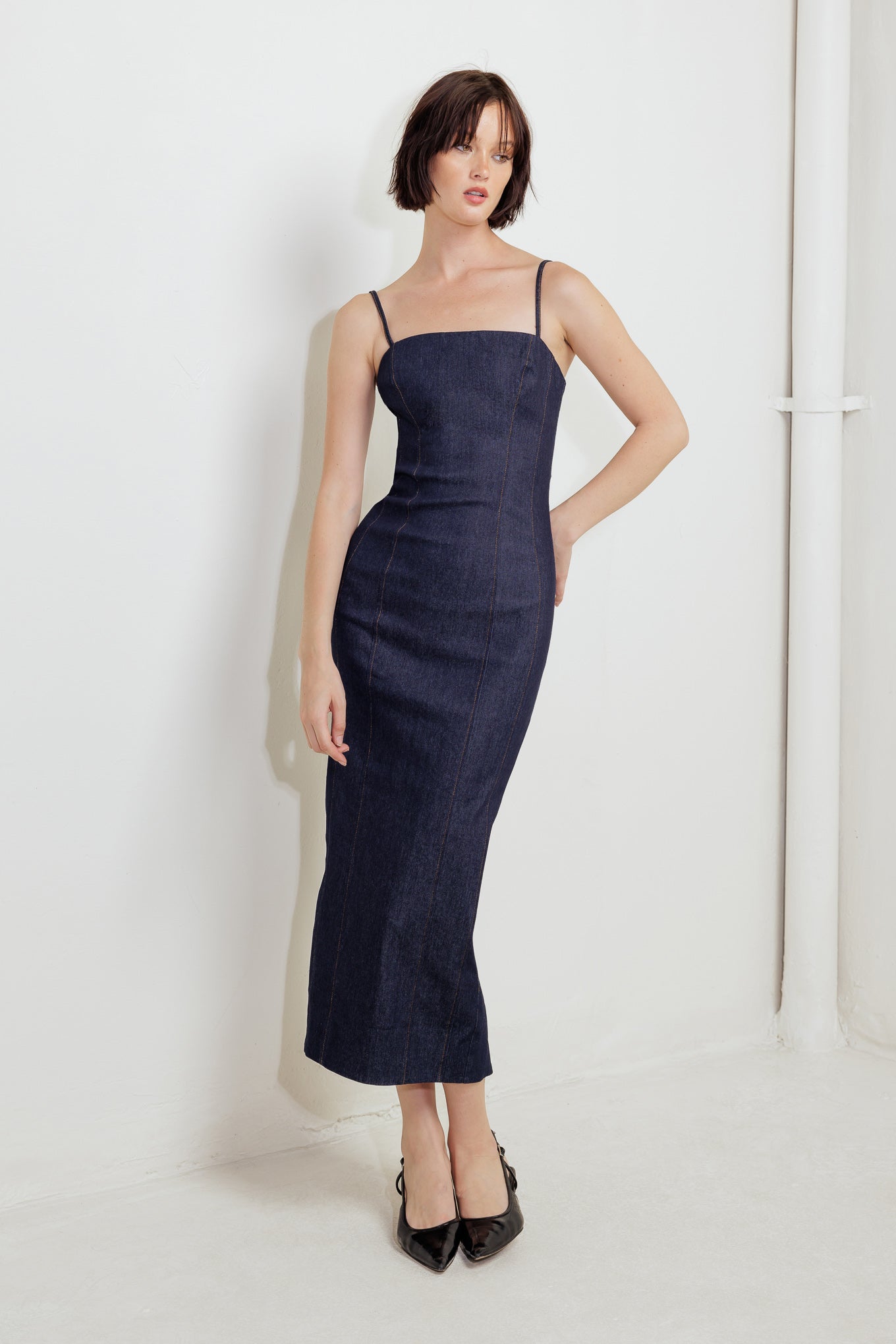 navy blue denim dress Vintamour Women's Sweetheart Neck Short Sleeve Metal Single-Breasted Denim Dress,Elegant Navy Blue Autumn Button Up Dress For Business Casual Work Or Brunch