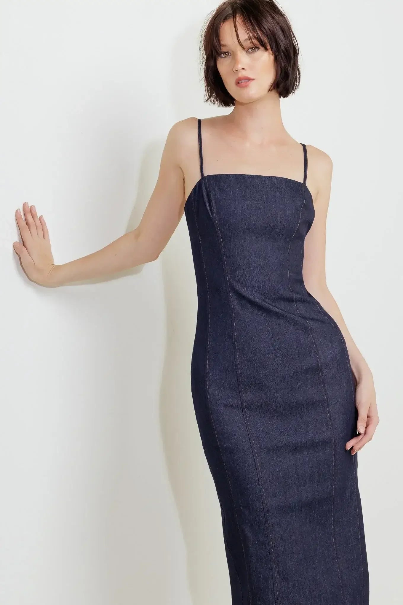 CAROLLA DARK DENIM MIDI DRESS