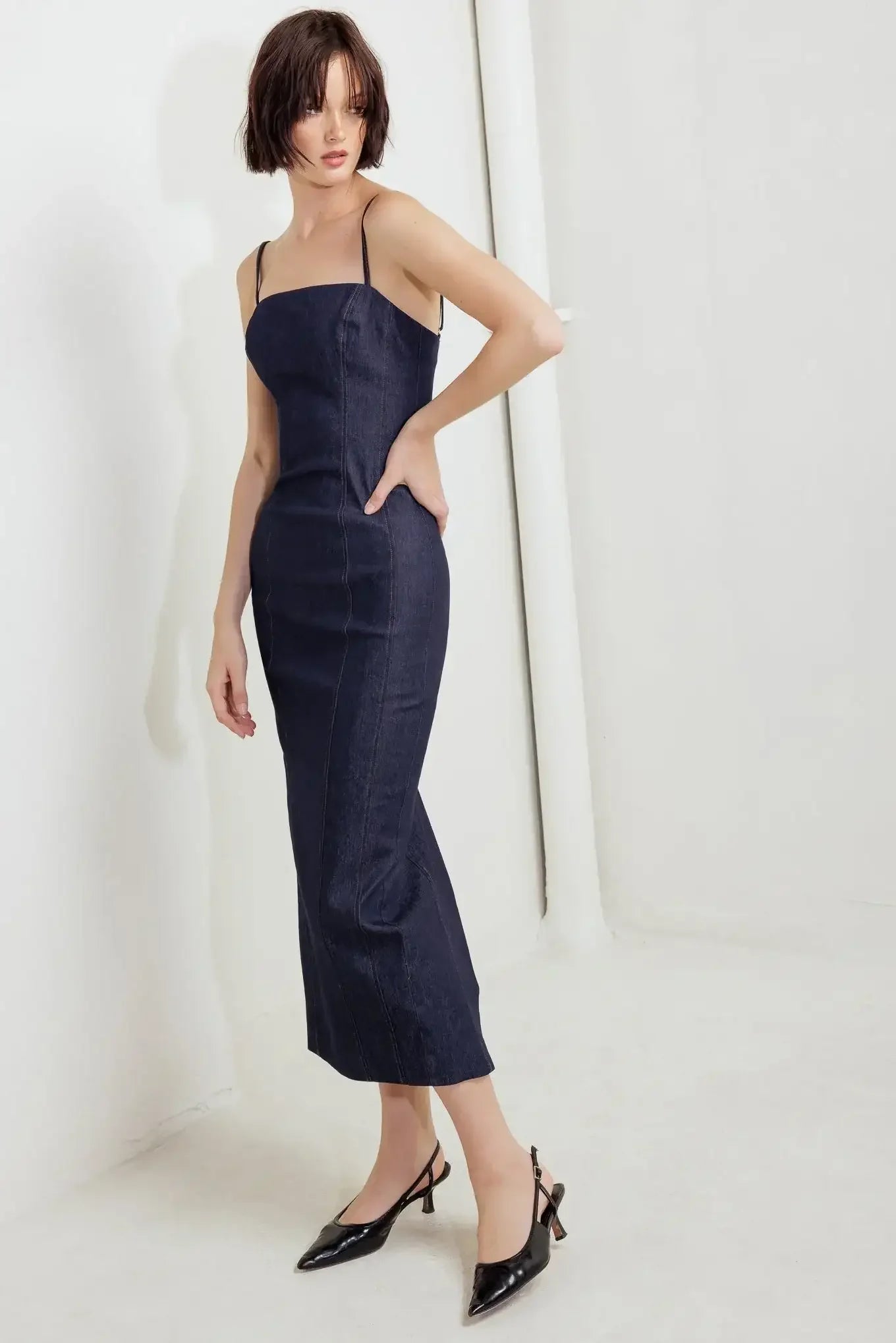 CAROLLA DARK DENIM MIDI DRESS