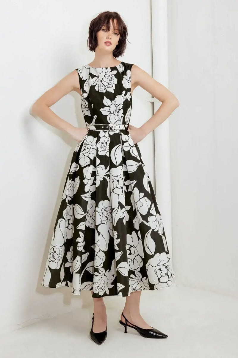 SILENT HEART BLACK FLORAL MIDI DRESS