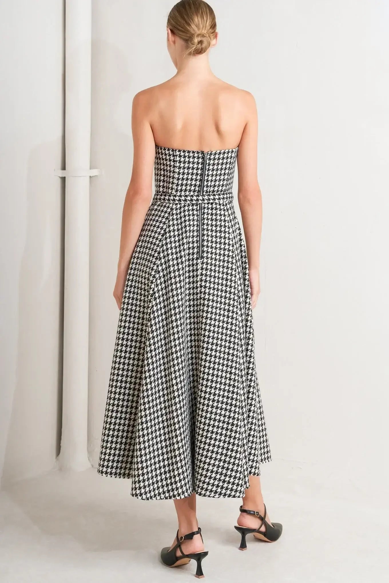 MONOCHROME BALLET HOUNDSTOOTH MIDI DRESS