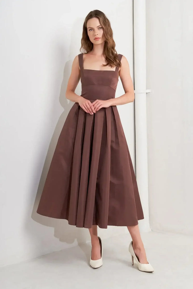 CHOCOLATE SYMPHONY COCOA BROWN MIDI DRESS