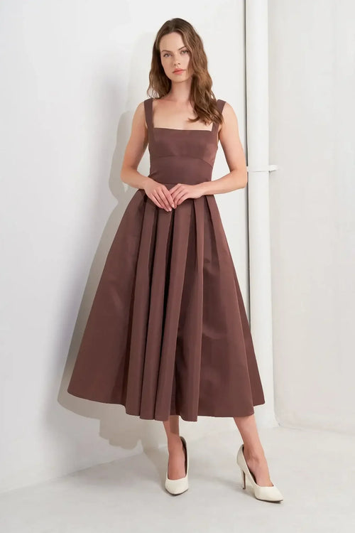 CHOCOLATE SYMPHONY COCOA BROWN MIDI DRESS