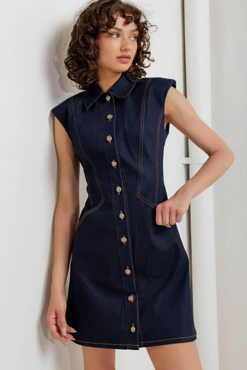 SLEEK CRAFT DARK DENIM MINI DRESS
