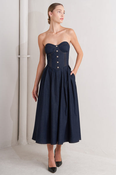 Lady Black Tie - Urban Moment - Dark Denim Corset Dress