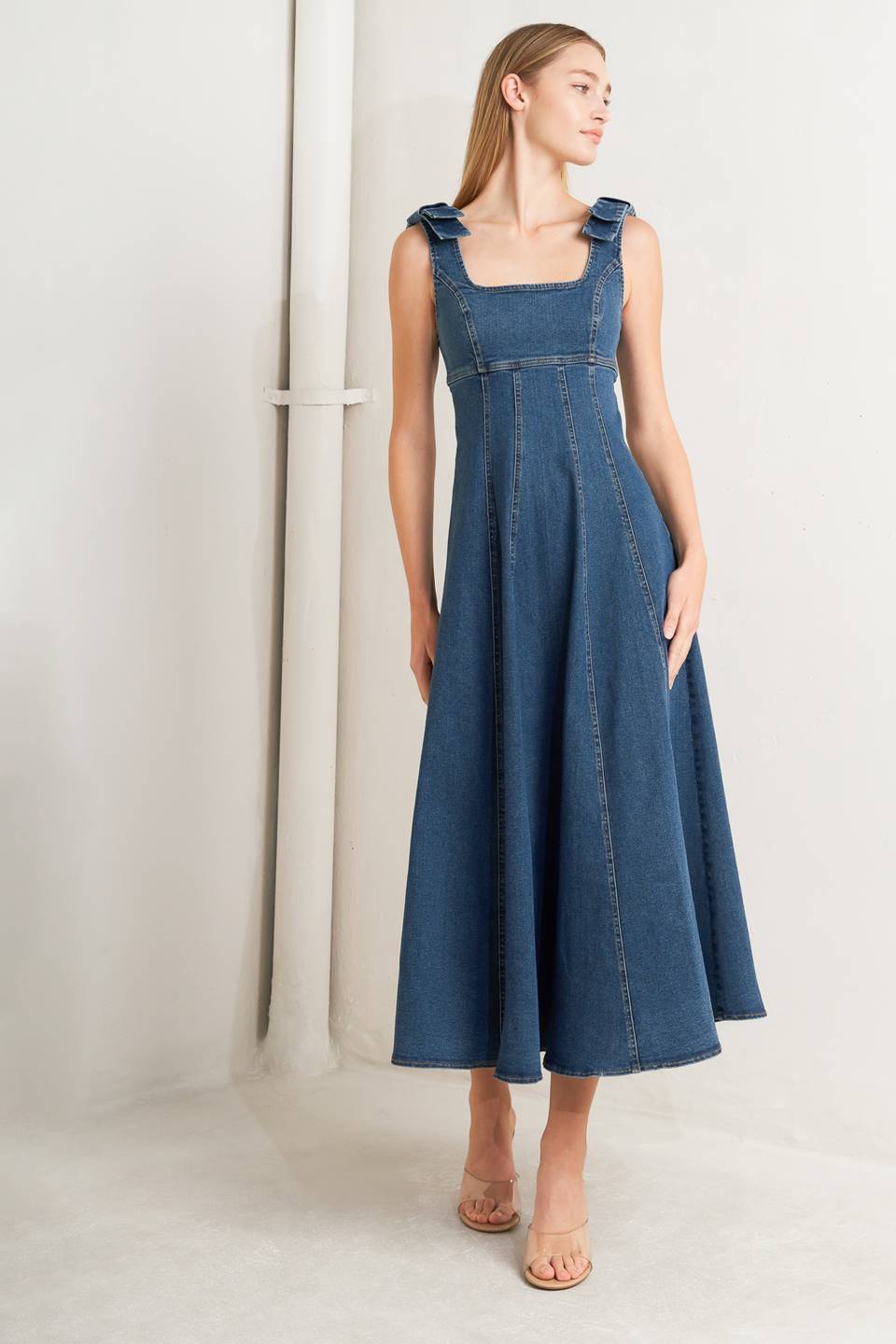 JUST MY TYPE DENIM MIDI DRESS