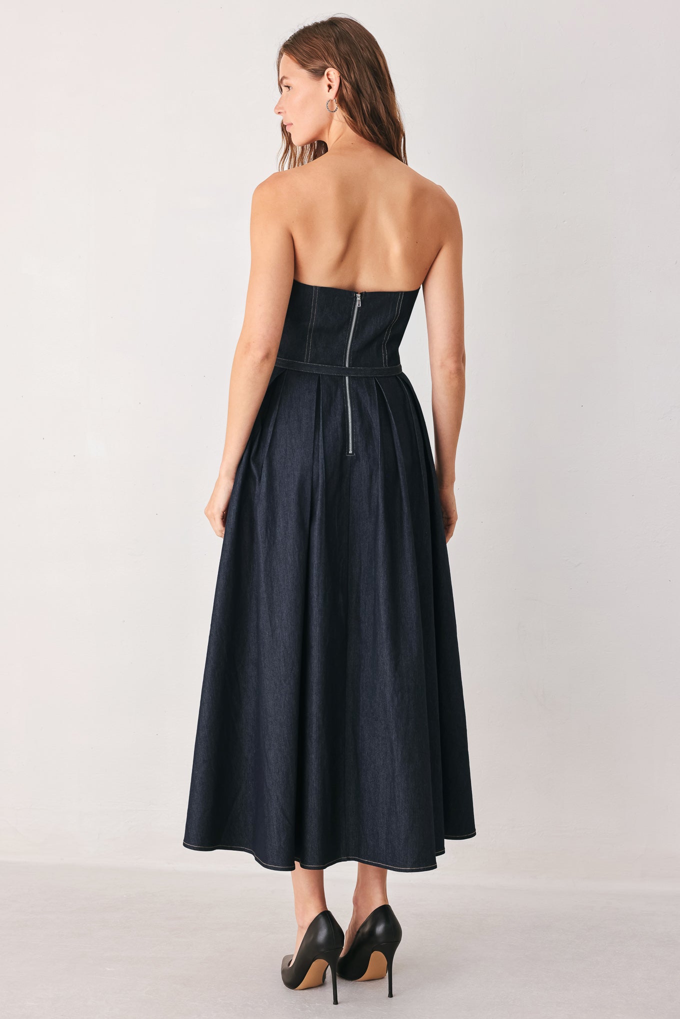 PARTY MUSE - STRAPLESS DARK DENIM MIDI DRESS