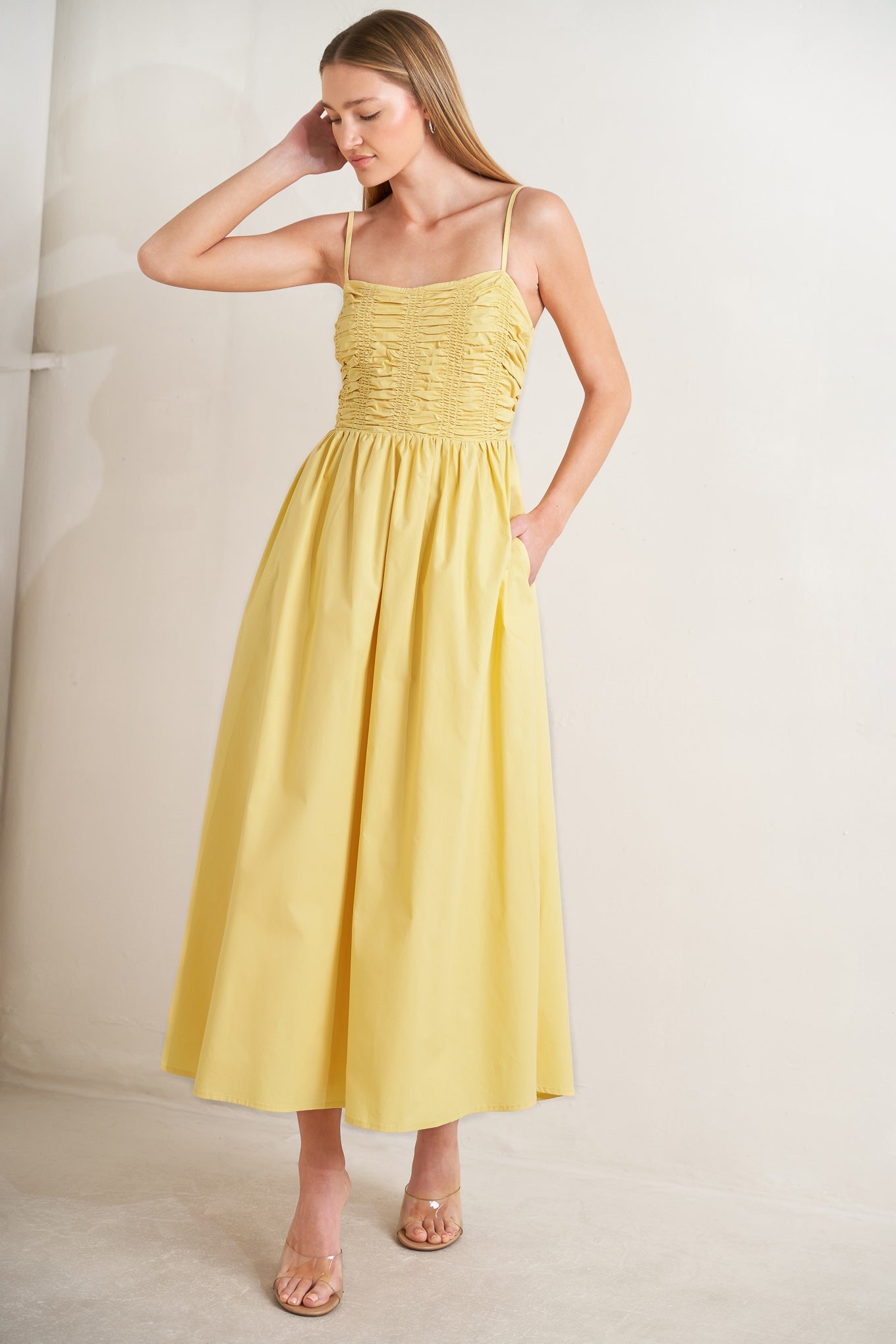 Lady Black Tie - Lemon Kiss Butter Yellow Midi Dress