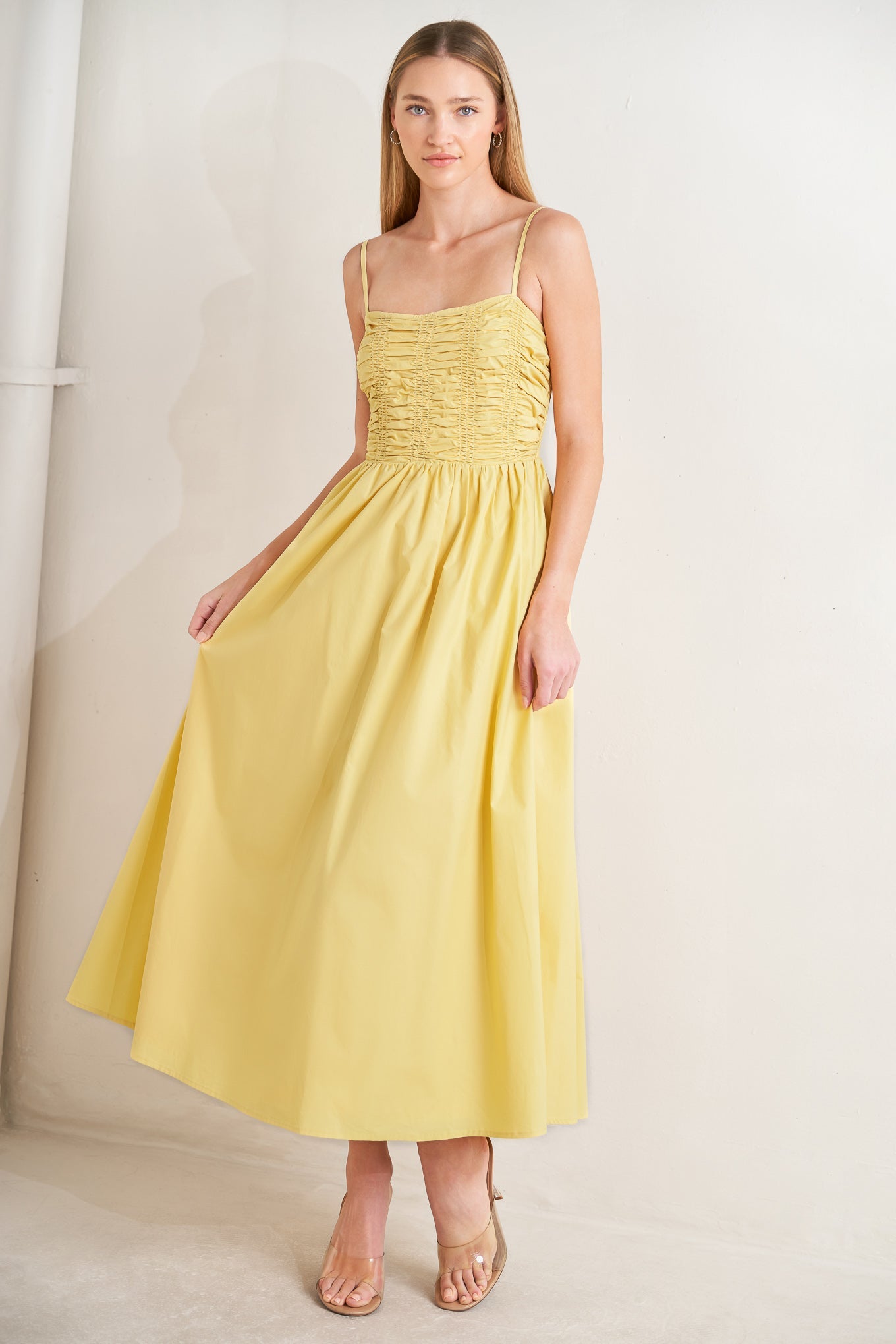 LEMON KISS BUTTER YELLOW MIDI DRESS