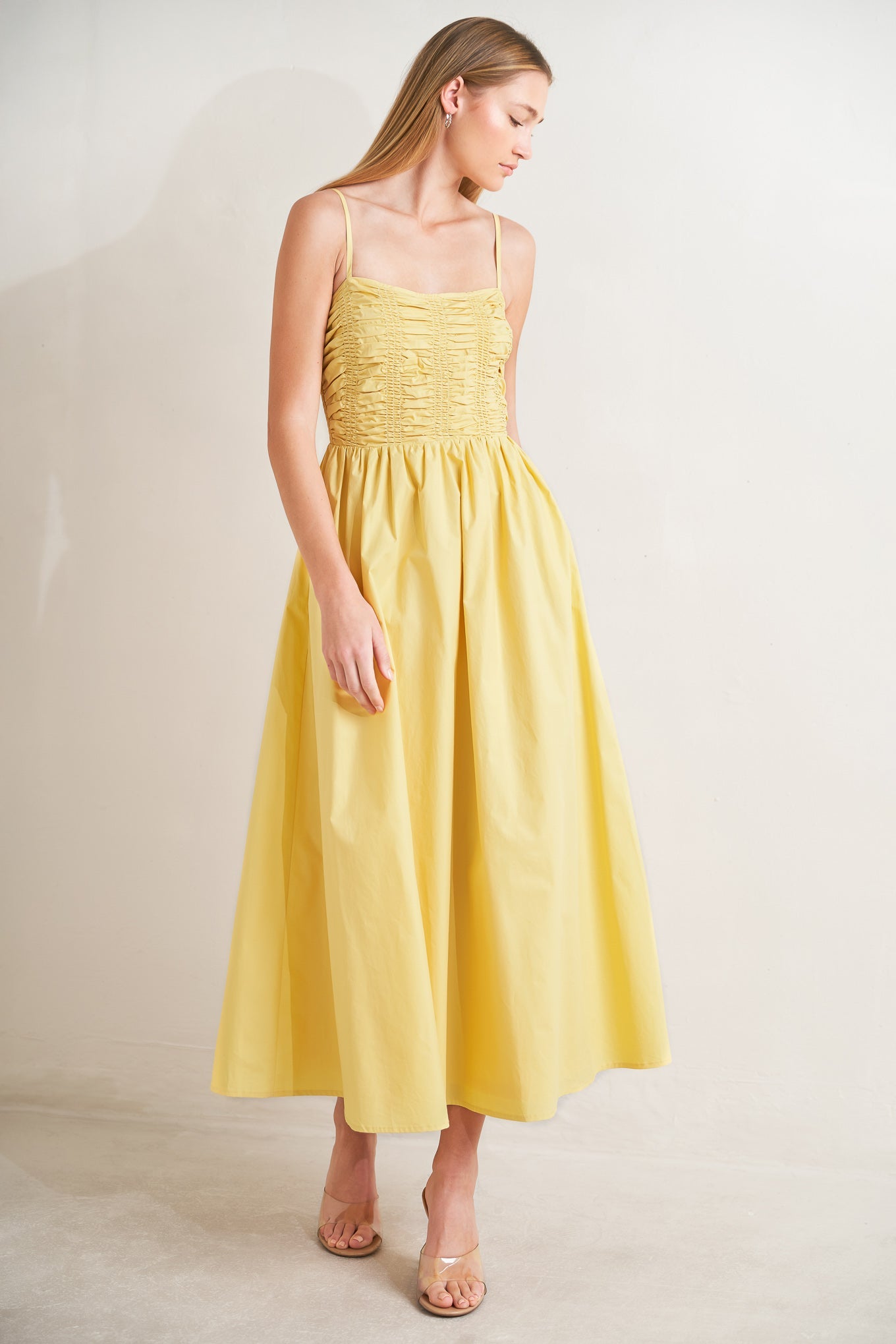 LEMON KISS BUTTER YELLOW MIDI DRESS
