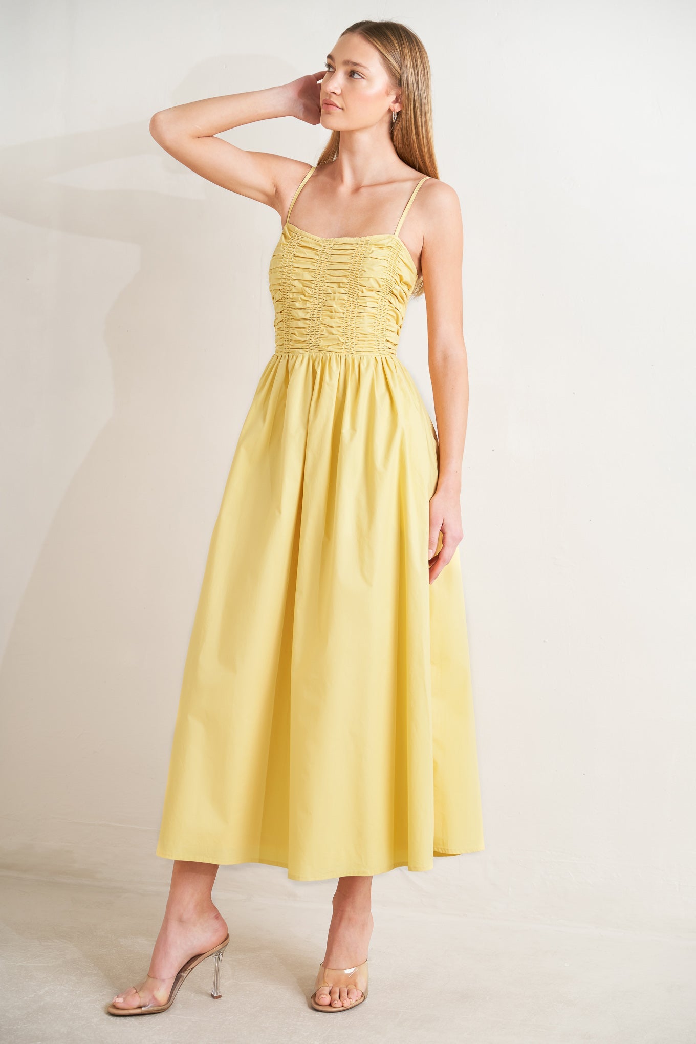 LEMON KISS BUTTER YELLOW MIDI DRESS