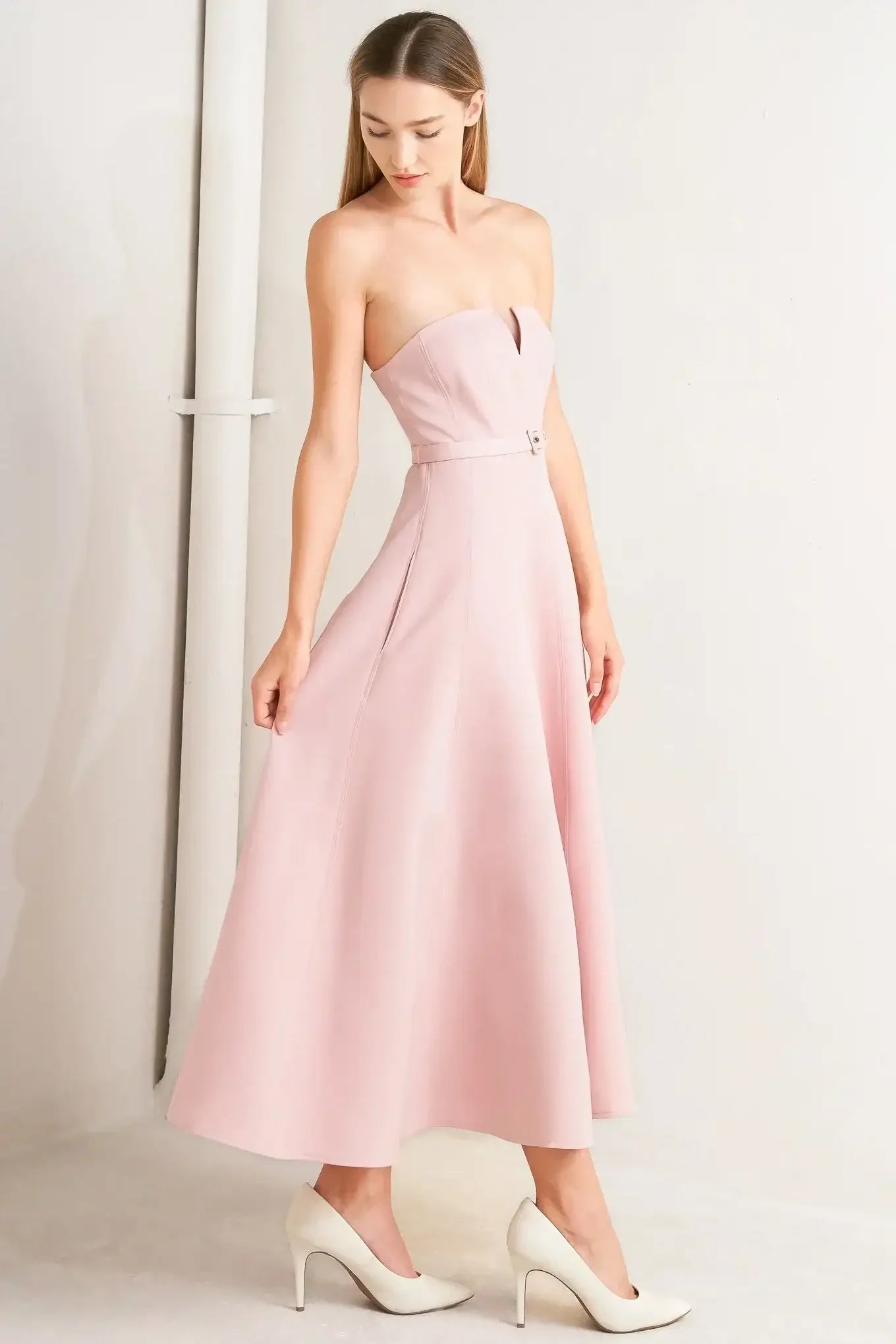 WEEKEND DATE PINK STRAPLESS MIDI DRESS