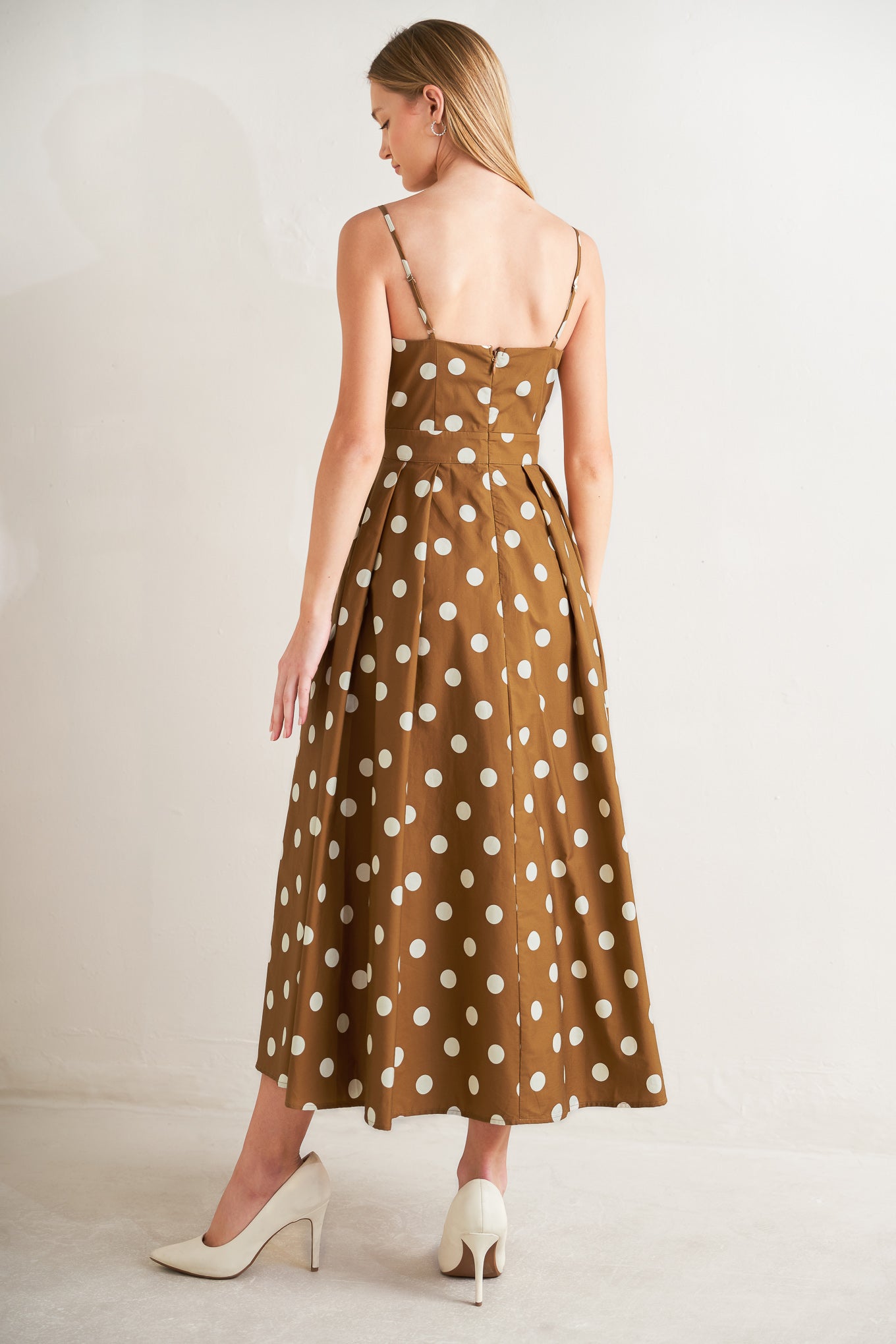 ESPRESSO DREAM POLKA DOT MIDI DRESS