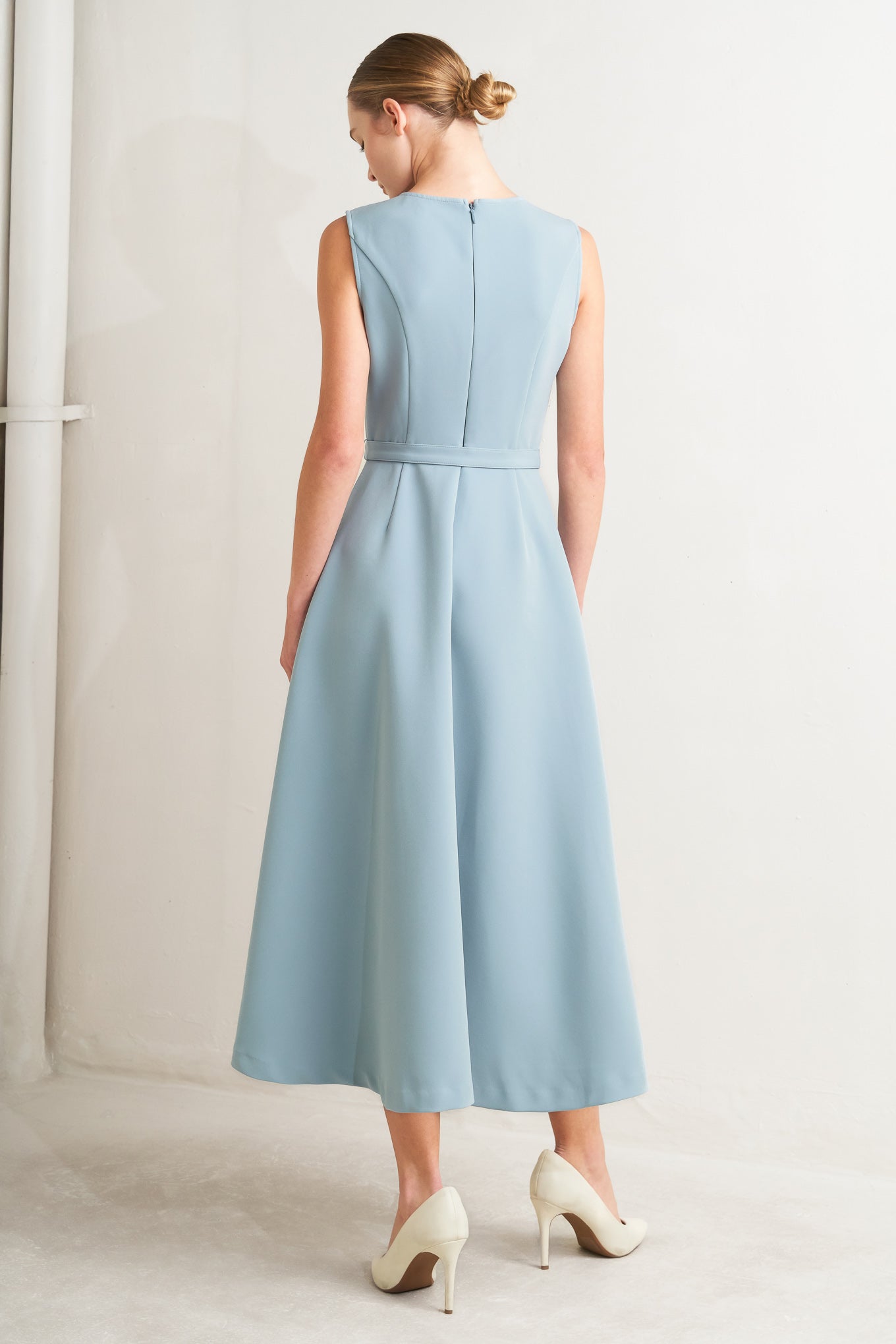 midi dress semi formal Lady Black Tie - Softly Spoken Blue Pintuck Midi Dress