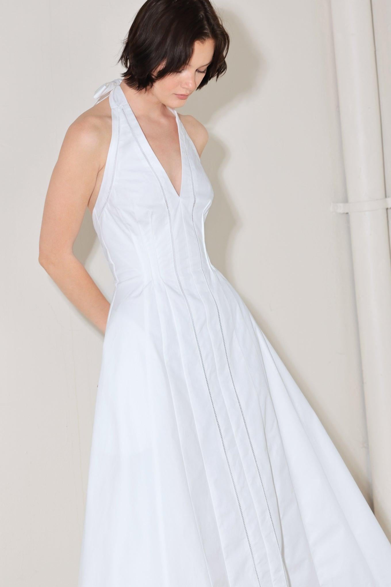 POWDER SKY HALTER WHITE MIDI DRESS | Lady Black Tie