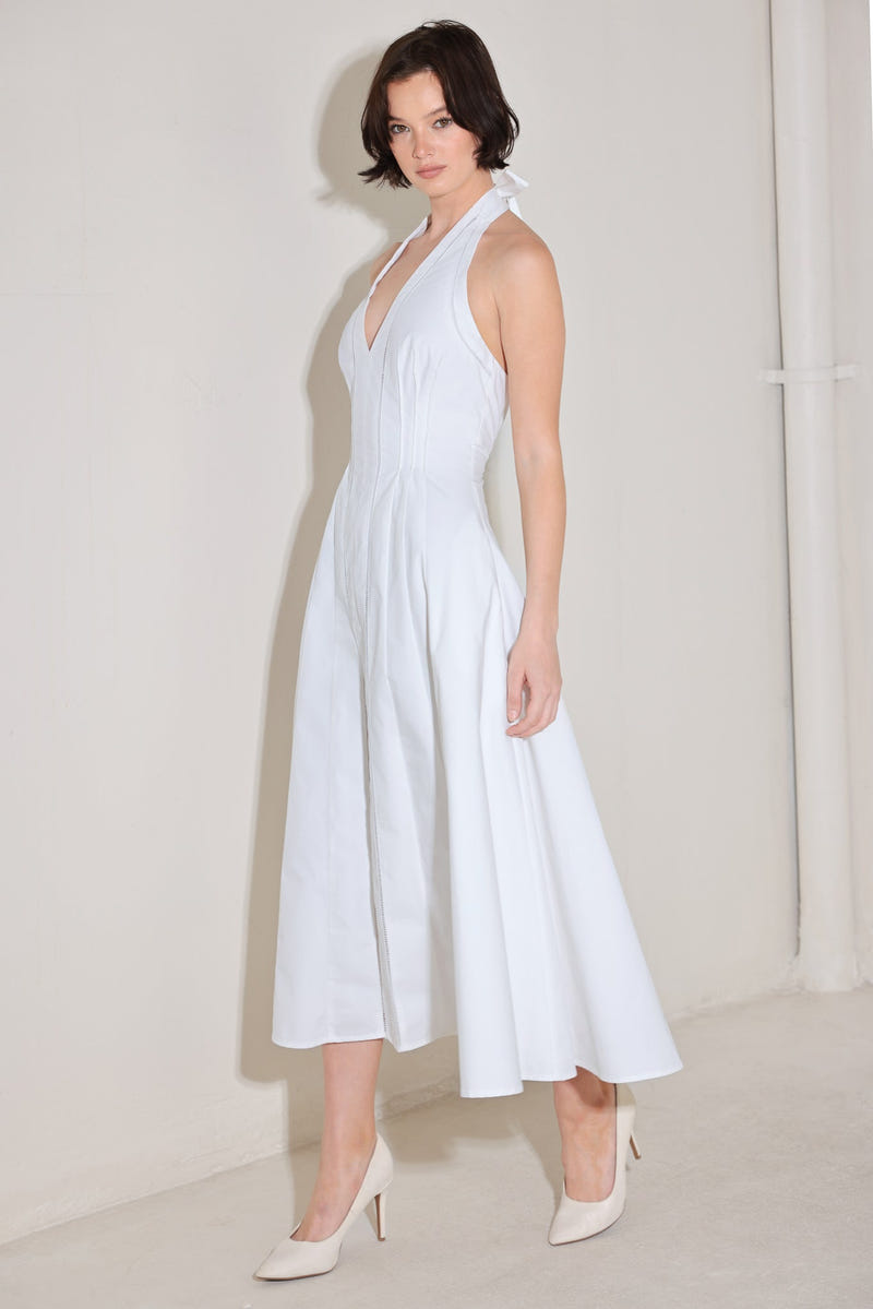 POWDER SKY HALTER WHITE MIDI DRESS