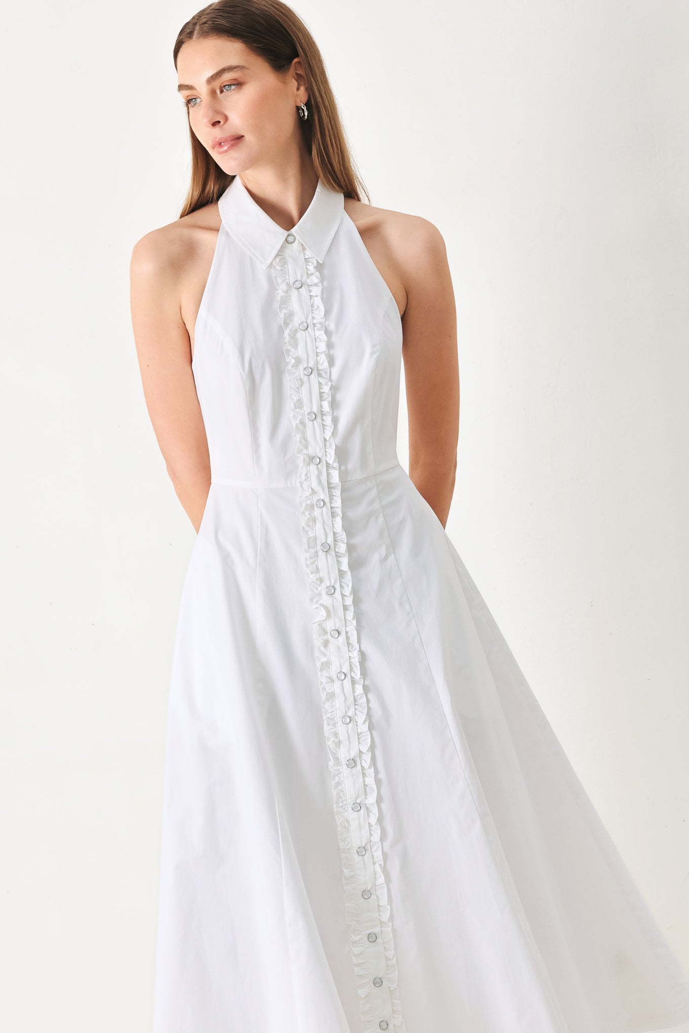 halter midi dress wedding Floral Halter Midi Dress with Sculpted Silhouette 48214